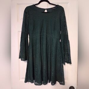 Dark Green Lace Long Sleeve Dress